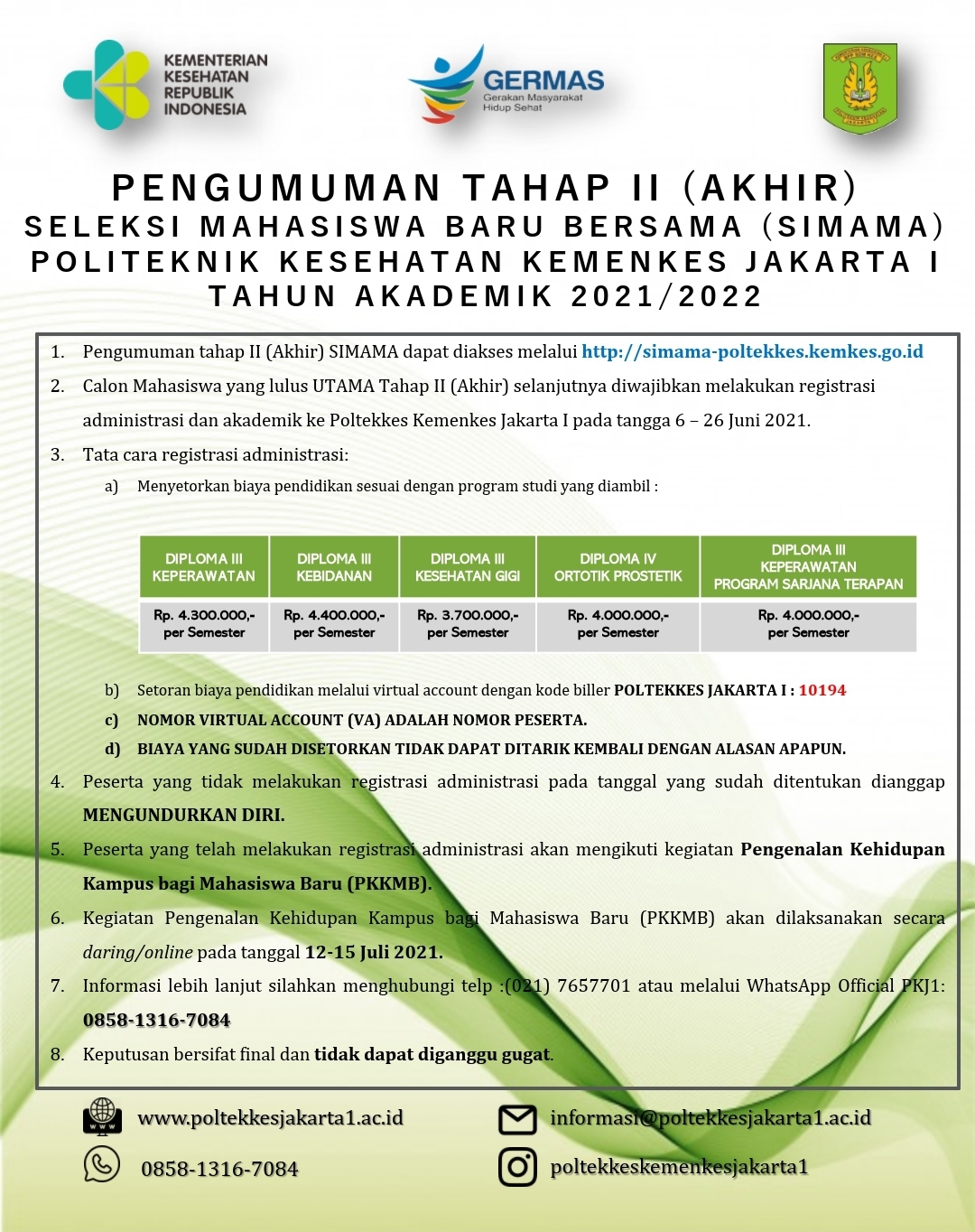 Pengumuman tahap ii akhir simama poltekkes jakarta i poltekkes